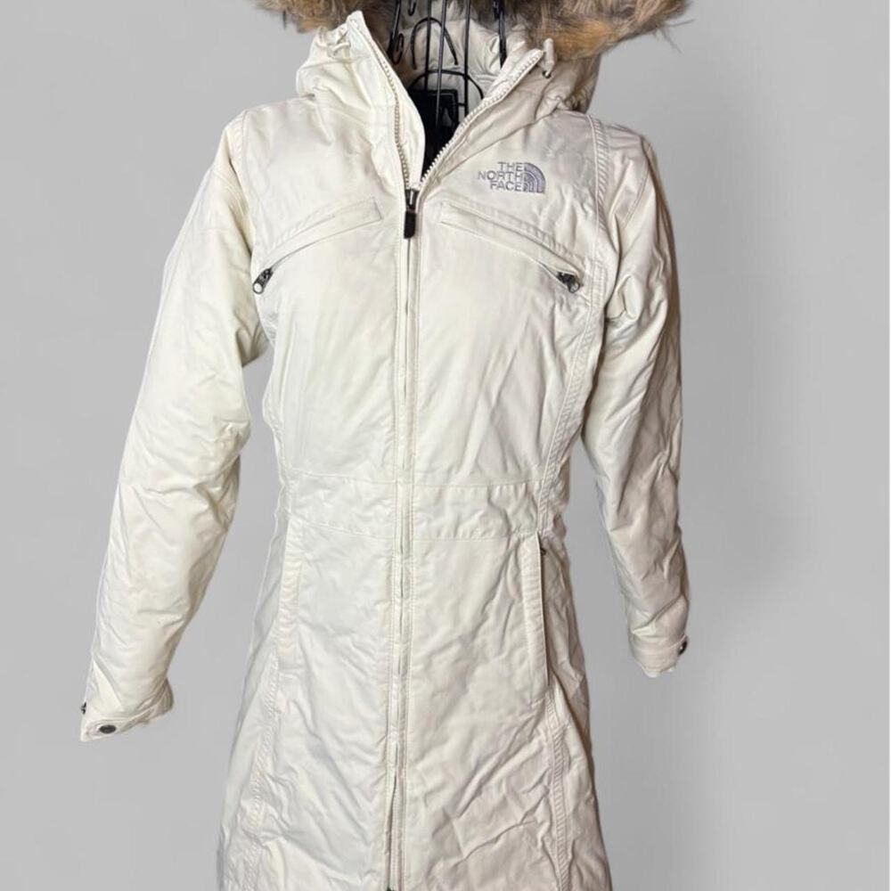 The North Face Womens XS White Goose Down Faux Fur Trim Hooded Parka Jacket Coat